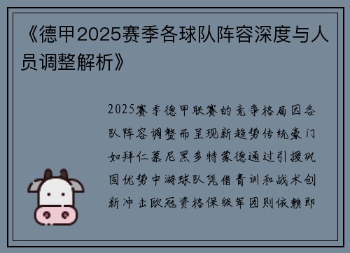 《德甲2025赛季各球队阵容深度与人员调整解析》